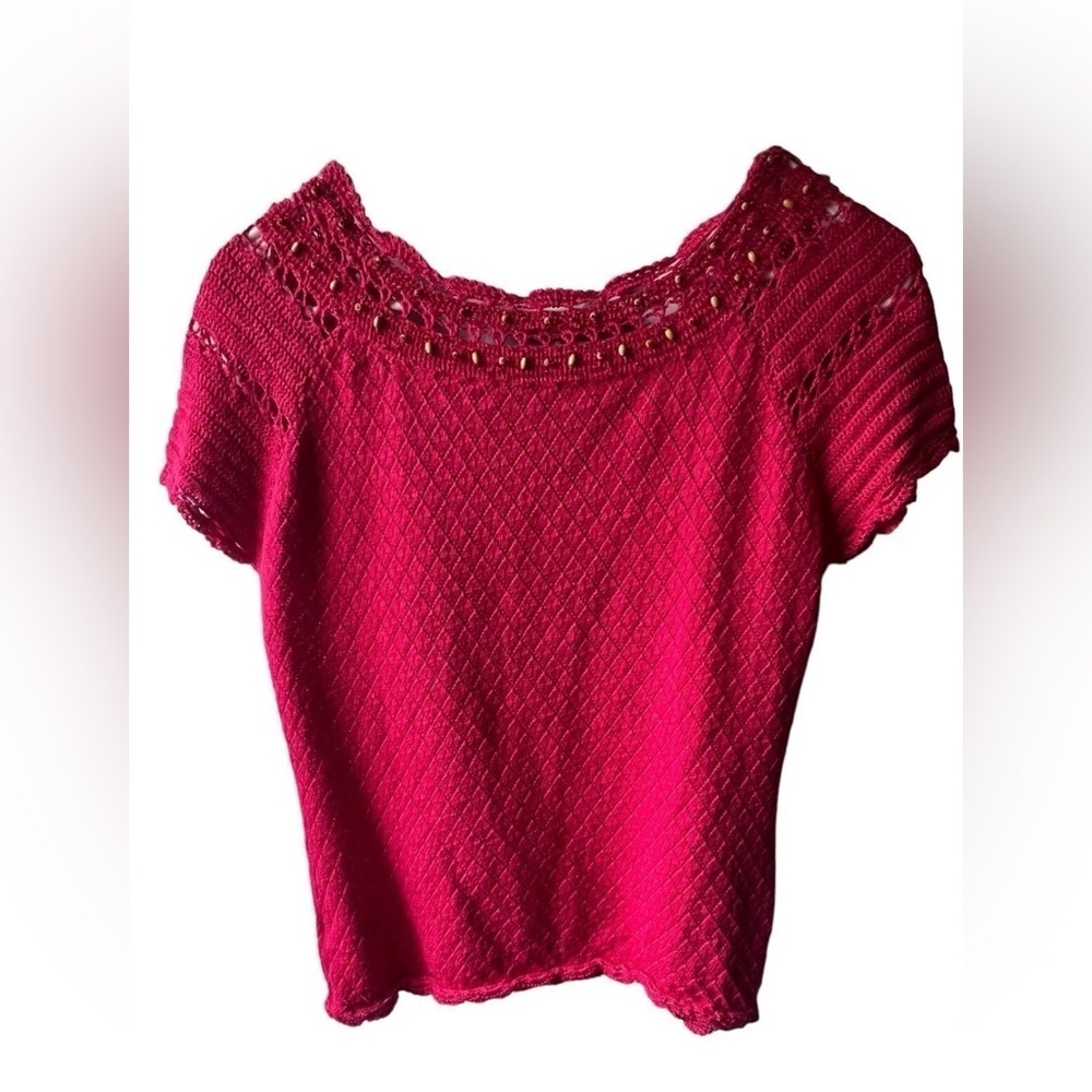 MARISA CHRISTINA Short -Sleeve Sweater Sz M Preppy Casual Crew Neck - Picture 2 of 6